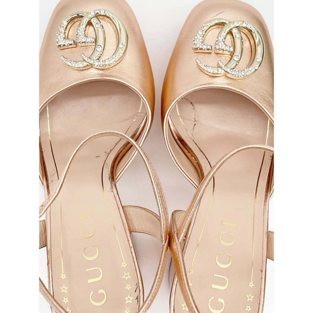 Gucci Rose Gold Metallic Crystal Double G GG Platform Block Heels Pumps EU 37.5 - Picture 13 of 16